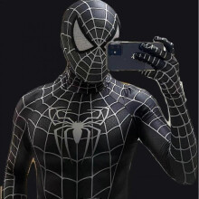 (M, Hood Detachable) Halloween Men's Black Remy Spiderman Cosplay Costume Venom Symbiote Remy Suit Zentai Bodysuit Adult