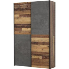 Armadio 2 porte scorrevoli multifunzionale - Pannelli di particelle - Legno e cemento grigio - L 120 x P 41,6 x H 190,5 cm - OZZULA