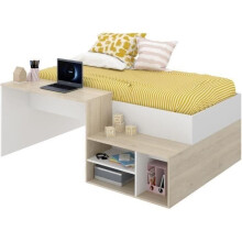 Lit combinado infantil KRIC - Carvalho natural e branco - Escrivaninha e armazenamento - 90x190 cm