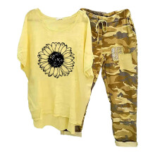 Women's Two-Piece Lounge Suit, Short Sleeve T-Shirt and Long Trousers, Comfortable Breathable Muslin Sweatsuit Set