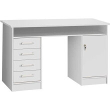 "Bureau com direito a chave com 1 porta e 4 gavetas - Decoração papel branco - 126 x P 55 x H 76 cm - ALICANTE"