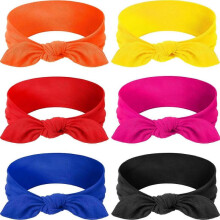 Headbands Boho Bow Bandana Knot Headwrap Retro Elastic Rabbit Ear Hairband for Girls and Women (6 Pieces, Solid Color Style,)
