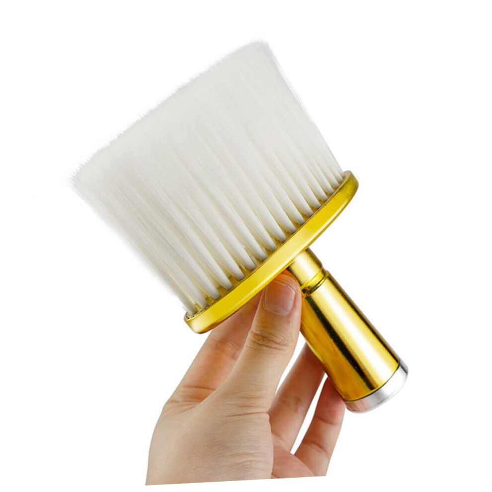 Golden Hairdressing Face Duster Brush - Electroplated Neck Brush, Hard Bristle, Barber Shop Accessory For Wet Hair