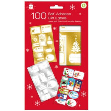 100 Self Adhesive Christmas Labels Assorted Foiled & Colourful