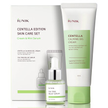 iUNIK Centella Edition Skincare Set (Cream 2.02 fl.oz. & Mini Serum 0.51 fl.oz.) - Centella Asiatica and Tea Tree Leaf Waters to Soothe Calm Moistur