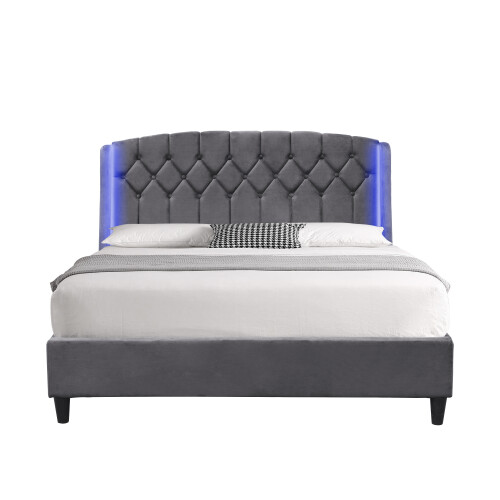 Comfy Living (4ft6 Double, No Mattress) Fabric Bedframe With LED Headboard In Grey 2