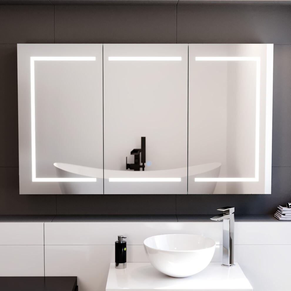 Nes Home 1200mm LED 3 Doors White Bathroom Mirror Cabinet Battery Powered