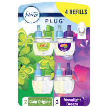 Febreze Zwalczajacy nieprzyjemny zapach Fade Defy PLUG Odswiezacz powietrza Zysk Moonlight Breeze Gain Original 0.87 fl. uncja Wklady oleju 4 wklady