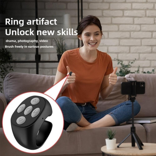 Bluetooth 5.3 Remote Controller for Selfies and Video Browsing, Black with Charging Box, Fingertip Design, Compact Size 1