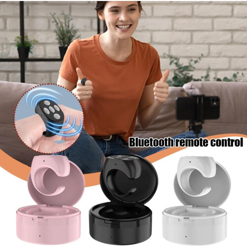 Bluetooth 5.3 Remote Controller for Selfies and Video Browsing, Black with Charging Box, Fingertip Design, Compact Size 2