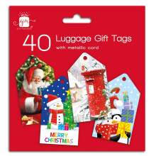 40 Traditional Christmas Luggage Style Tags with Metallic Cord