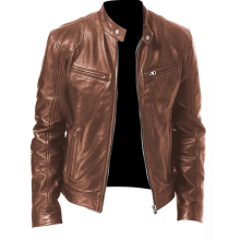 (4XL)Men's Motorcycle Leather Jacket Stand Collar Zipper Multi-Pocket