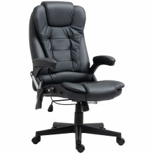 Ergonomic Office Chair with 6-Point Massage Heated Seat PU Leather Adjustable Height & 360 Swivel Black for Work & Study