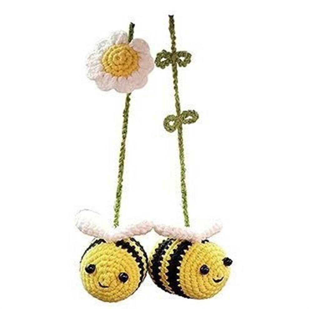 Woven Bee Car Ornament Hand-Crochet Rearview Mirro Semoic