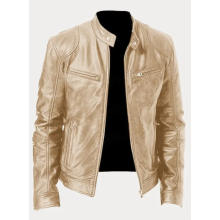 (7XL)Men's Motorcycle Leather Jacket Stand Collar Zipper Multi-Pocket