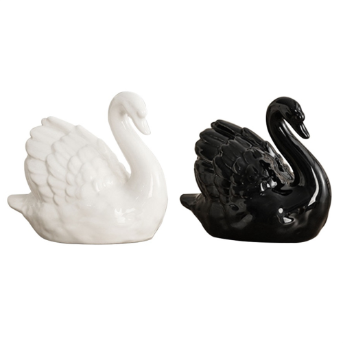 2 Pieces White Black-Swan Sculpture Decor, Elegant 1