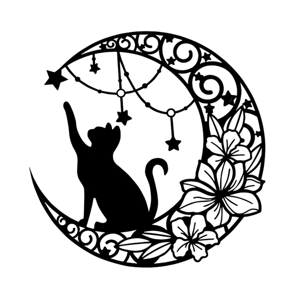 Semoic Black Cats Moon Metal Wall Art Decor Iron Wall Art