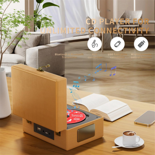 Rechargeable Leather CD Player with Speakers, Blue 2