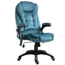 Recliner Massage Chair Heated Office Seat with 6 Massage Points Velvet-Feel Fabric 360 Swivel Blue