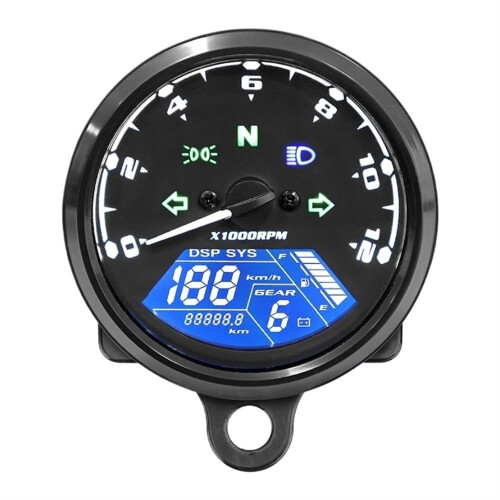 Gauge Speedometer Multi-Function Indicator Tachometer for Motorcycle - Black Modified Odometer with Bracket and Fuel Gauge