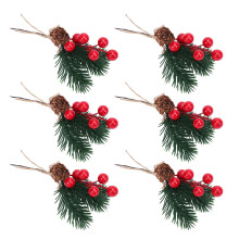 6PCS Artificial Pine Branches with Red Berries and Cones for Outdoor & Indoor Decor