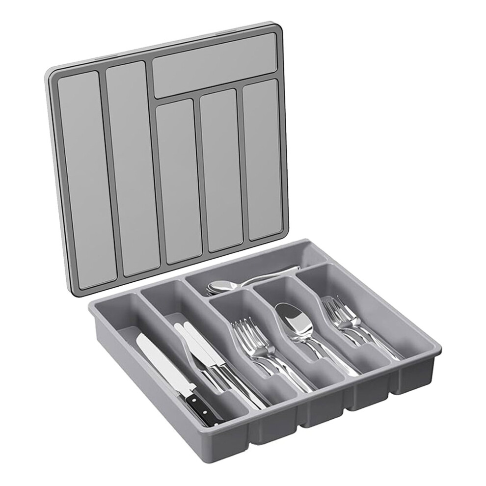 Multi Compartment Drawer Organizer Flatwares And Cutlery-Grey 7755000135728