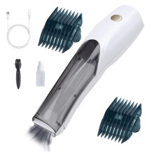 Cat Grooming Clipper 3-Speed Cordless Vacuum Suction Pet Clipper Rechargeable Low Noise 1500mAh USB for Kittens White
