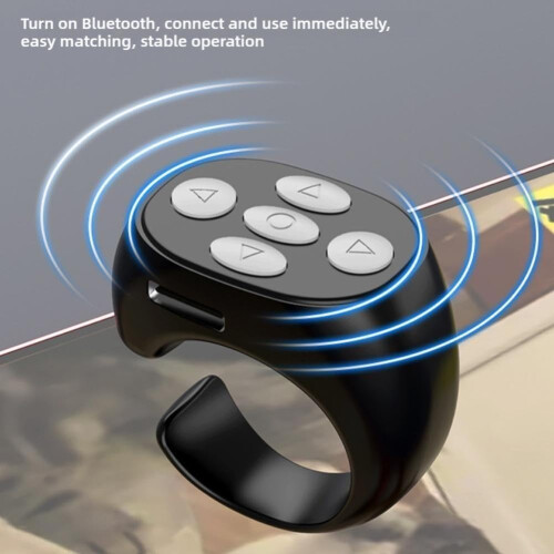 Portable Bluetooth Remote Selfie Controller for Phones, Automatic Browsing, Black with Charging Bay, T0Y5 Model 1