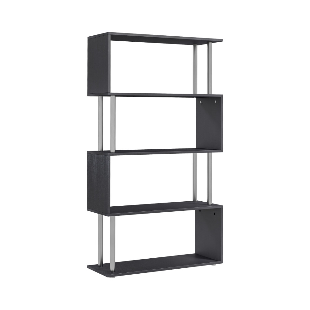 Stylish Wooden S-Shaped Bookcase - Spacious Display Organizer in Black Modern Divider for Home & Office Use-image-OPC-PKBV28N-NEW