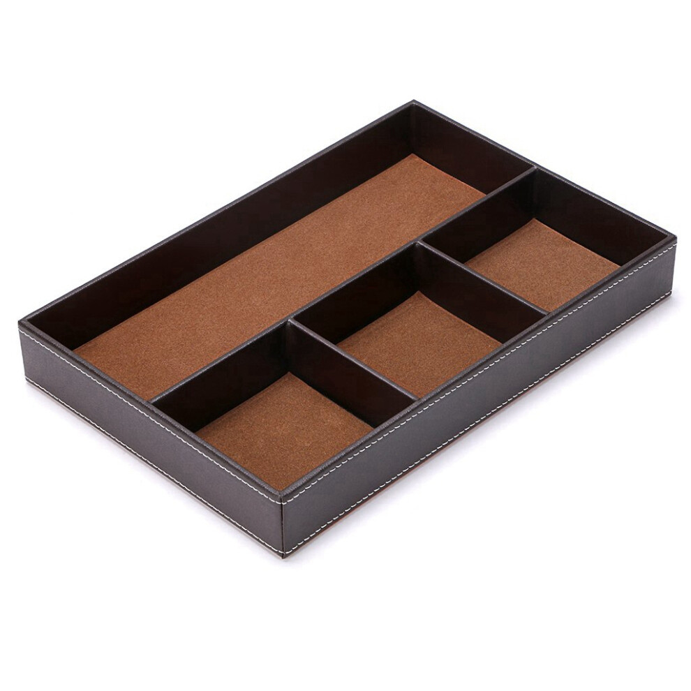 4 Slots Desk Drawer Organizer, Pu Leather Drawer Storage (Brown)-image-OPC-PJCX9CZ-NEW