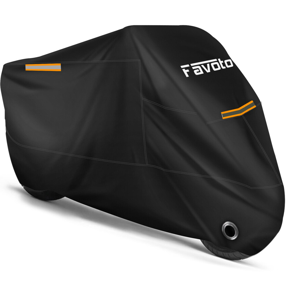Favoto Motorcycle Cover Waterproof All Season Sun Outdoor Protection Windproof Night Reflective with LockHoles Storage Bag Universal Fits up to 1