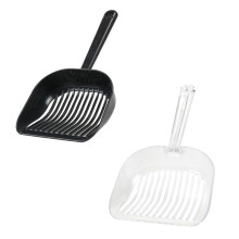 Portable Cat Litter Scooper 2pcs Durable Plastic Scoop for Kitten Poop Cleanup White and Black Easy to Store Space Saving Design