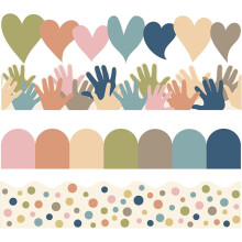 Bulletin Board Borders for Classroom, Self-Adhesive Boho Style Wall Stickers, Die-Cut Wavy Edge Trims, Rainbow Pastel Beige, One Size