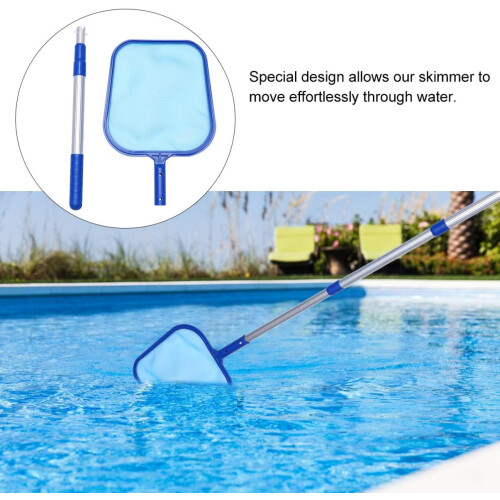 Adjustable Pool Net with Aluminum Handle, Lightweight Leaf and Debris Cleaner Tool, Blue Swimming Pool Accessory Set 2