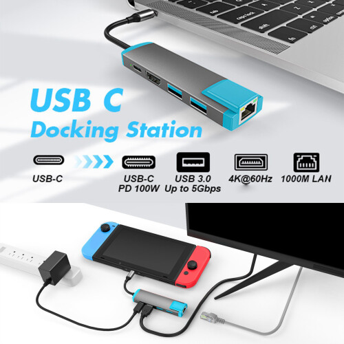 Small USB C Dock 4K@60Hz Output Ethernet Port Fast-Space gray 1