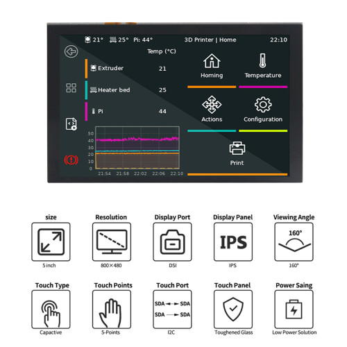 Capacitive 5in RPi Display 800x480 Supports Pi5/4B/3B+/3A+ Models 2