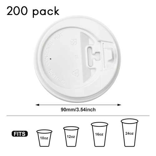 200Pcs Contagem de tampas de copos de café, 3,54 polegadas Tampas plásticas descartáveis brancas 1