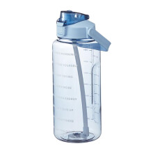 Sport Water Bottle 2L with Straw and Time Marker, Motivational Gym Fitness Jug, Blue Handle Drink Container