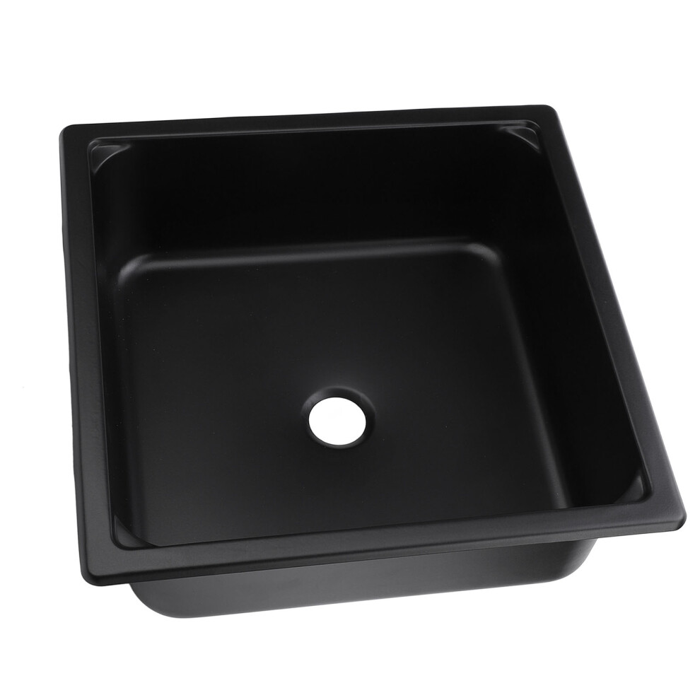 Single Bowl Stainless Steel Kitchen Sink 13.8"x13.8"x4.7" 12L Black-image-OPC-PKBVRJ9-NEW