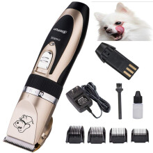 Low Noise Pet Clippers Rechargeable Cordless Dog and Cat Grooming Trimmer with 4 Guide Combs and Cleaning Kit, Gold