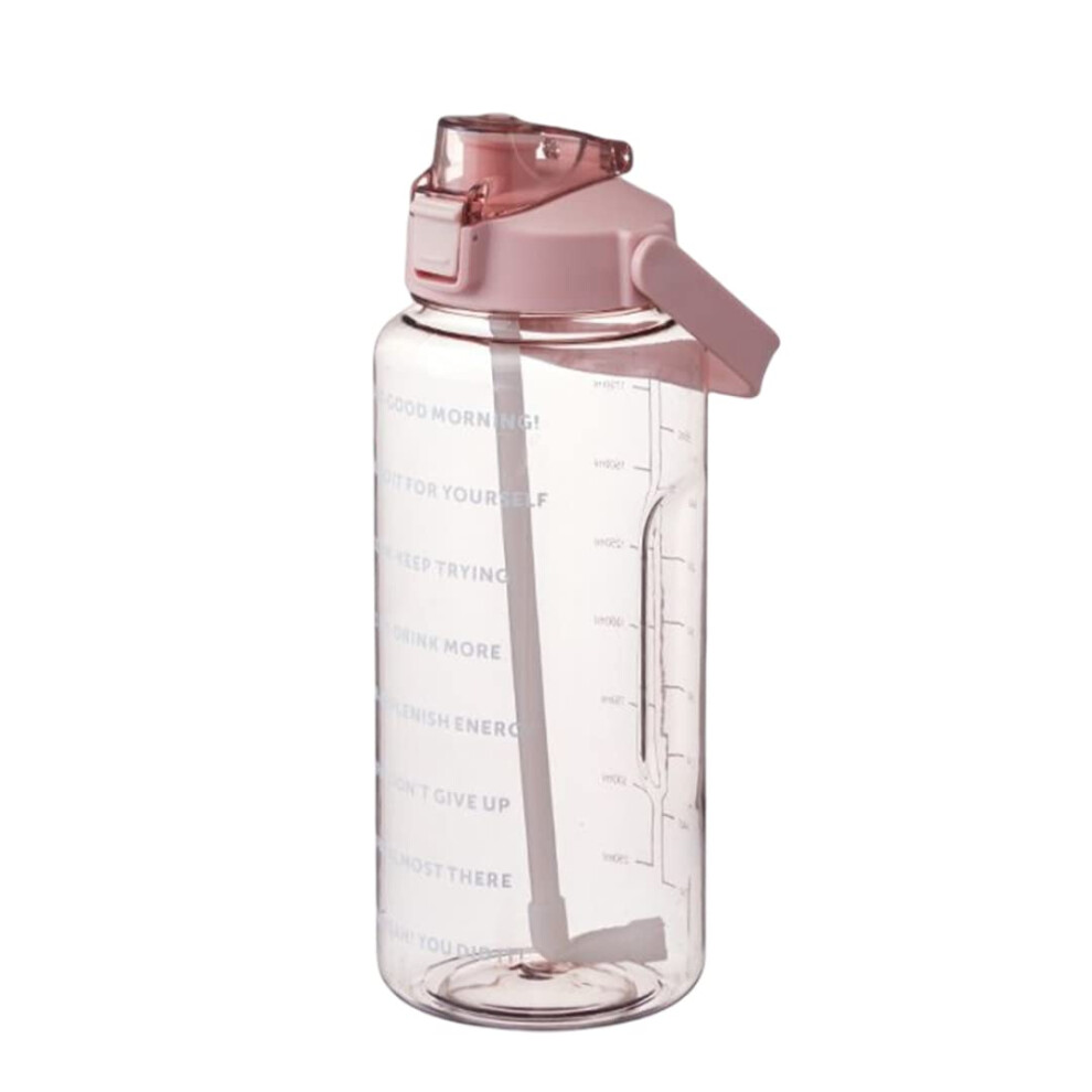 Pink Sport Water Bottle 2L Gym Jug With Straw, Time Marker, Handle For Fitness Hydration