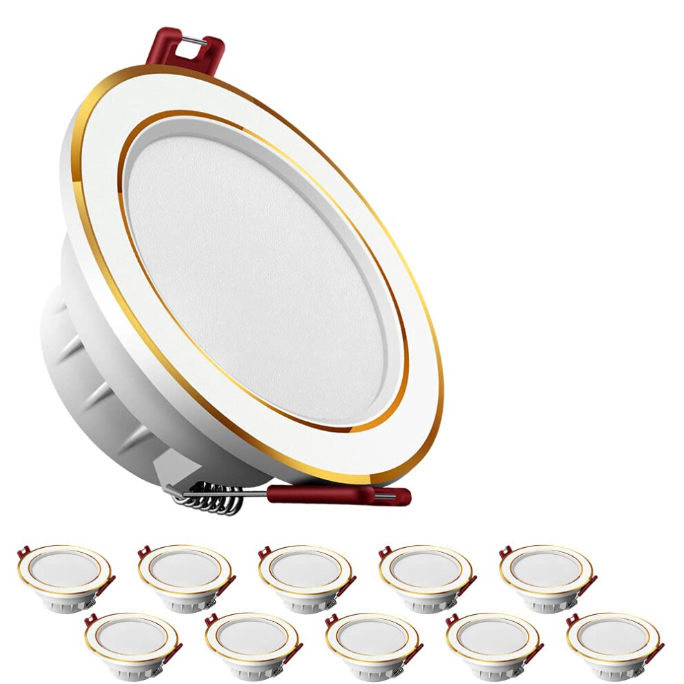 7W Dimmable Led Down 10 Pack, No Flicker Recessed Ceiling Warm Natural Cold Gold Finish Light/White