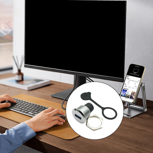 Zinc Alloy USB3.0 Panel Mount Socket Connector With-silver 1