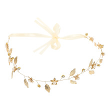 Leaves Headband Bridal Hair Accessories Crystal Silk Ribbon Alloy