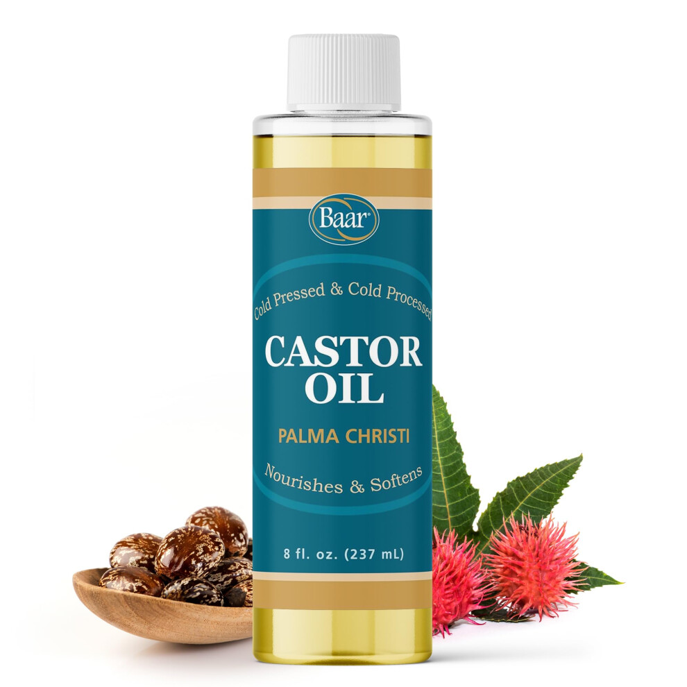 Baar Cold-Pressed Castor Oil Cold-Processed Hexane-Free Palma Christi For Skin Hair Massage & Castor Oil Packs Bpa-Free Bottle 8 Oz.