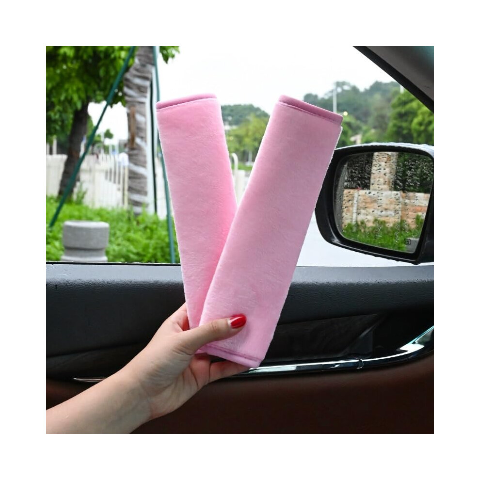 Seat Belt Car Harness Pads 2 Pcs Soft Plush Ice Silk Seat Belt Covers For Comfort And Style In Plush Pink 6038364125354