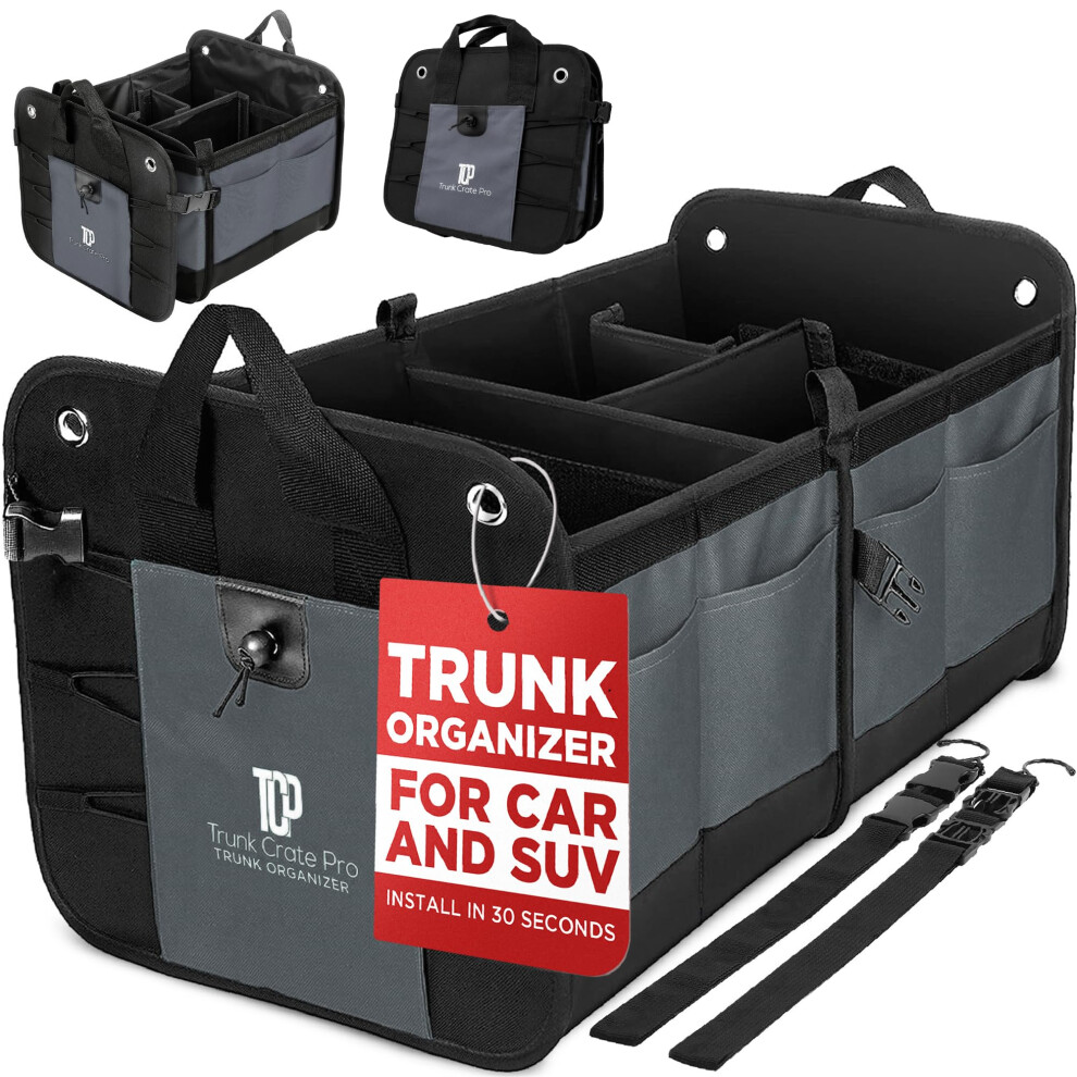 Trunkcratepro Trunk Organizer For Car Suv Truck | Premium Adjustable Multi Compartments Collapsible Car Trunk Organizer With Securing Straps & Non- 627987239690