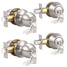 Knobonly Lot de 2 boutons de porte d'entre cl identique avec pne dormant cylindre unique, serrure de porte une rainure, finition nickel