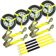 VULCAN Kit di ancoraggio per auto economica con 4 cinghie a lazo, 4 cricchetti con moschettone e 4 cinghie per asse da 36 pollici gratuite, caric
