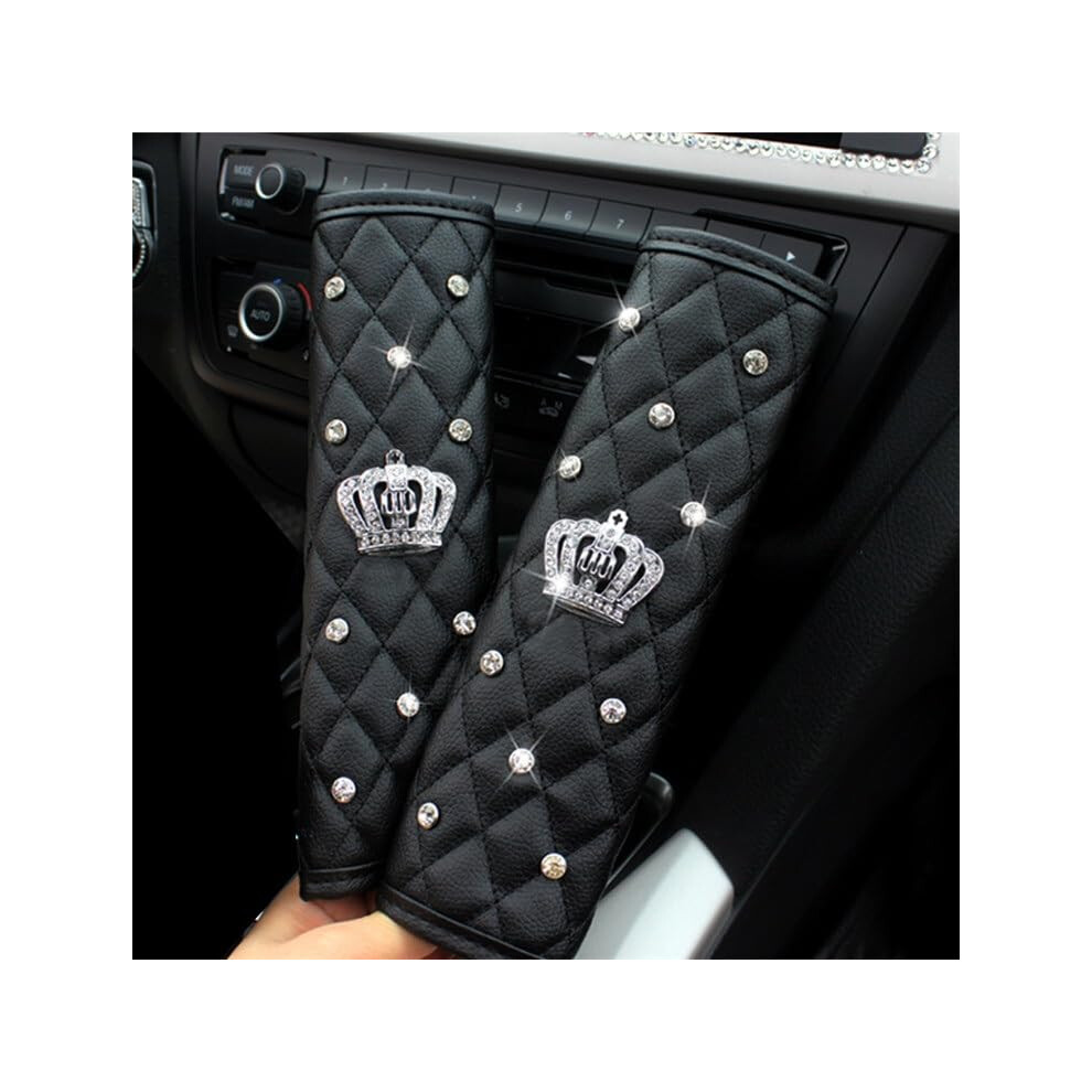 Seat Belt Car Harness Pads 2Pcs Crystal Rhinestone Lips Style Zebra Leather Shoulder Covers For Car Safety (Color: A) 6447073451126